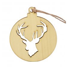 Χριστουγεννιάτικο Ξύλινο Στολίδι, με Κεφάλι Ταράνδου, Natural Καφέ (10cm)